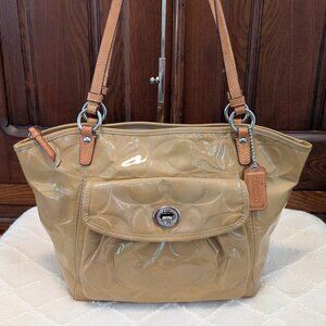 COACH F14663 LEAH EMBOSSED PATENT LEATHER TOTE tan